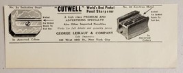 1931 Print Ad Cutwell Pocket Pencil Sharpeners Premium George Leikauf New York - £8.16 GBP