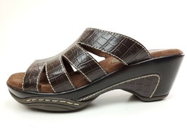 WHITE MT Size 9 W Sandal Clog Slide Brown Patent Leather Snake Print - £16.80 GBP
