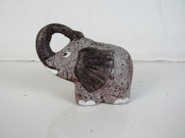 Vintage Handpainted Ceramic Elephant Figurine Brown and Grey Trunk Up Cu... - $11.35