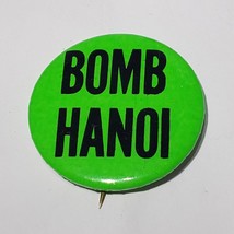 1960s 1970 Vietnam War BOMB HANOI 1.75&quot; Black on Lime Green Round Pin Pi... - £13.54 GBP