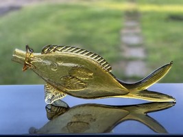 Vintage Empoli Hand Blown Fish Amber Crackle Glass Bottle Sculpture 16&quot; Length - $65.45