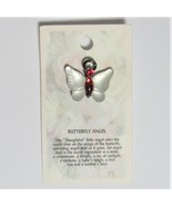 Butterfly Angel Pin Antique Silver and White and Red brooch hatpin lapel  - $5.41 CAD