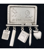 Vintage JJ Jonette Jewelry Pewter Dangle Math Teacher Blackboard Brooch Pin - £8.29 GBP