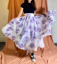 Summer Purple Flower Skirt Outfit Women High Waist Plus Size Organza Midi Skirt image 5