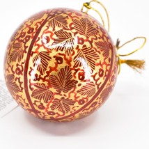 Asha Handicrafts Painted Papier-Mâché Red Gold Chinar Leaves Christmas Ornament - £12.65 GBP