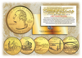 2005 US Statehood Quarters 24K GOLD PLATED ** 5-Coin Complete Set ** w/C... - $15.85