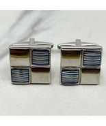 Silver Tone and Blue Patchwork Square Cufflinks - £5.46 GBP