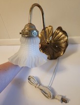 Vintage Wall Gold brushed brass goose neck Glass wall lamp Light fixture... - $38.52