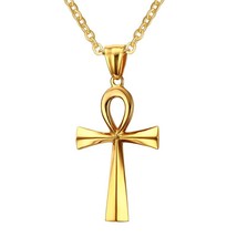 Vnox  Retro Ankh Necklace Egyptian Cross Necklaces &amp; Pendants Jewelry Gold-color - £14.20 GBP