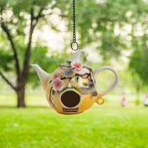 Hanging Porcelain Teapot Birdhouse Collection, Hanging Garden Decor with Birds a - £61.92 GBP+