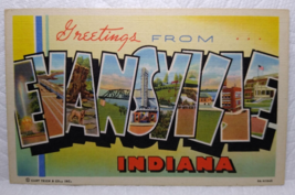 Greetings From Evansville Indiana Large Big Letter Postcard Linen Curt Teich - £11.19 GBP
