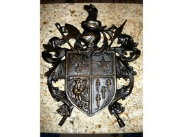 Coat of Arms Wall Plaque Medieval Shield Knight Helmet Medieval Decor Old World  - £135.53 GBP