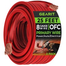 GearIT 8 Gauge Wire Oxygen Free Copper OFC (25ft - Red Translucent) 8 AW... - £35.87 GBP