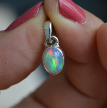 Sterling silver Opal pendant, oval opal pendant, Ethiopian Opal pendant (P134) - £22.38 GBP