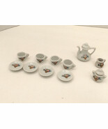 Vintage small miniature doll 4 serving tea set with pot sugar creamer pi... - $19.75