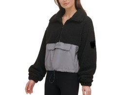 DKNY Womens Roebling Fleece Half-Zip Pullover, Large, Black - £100.15 GBP