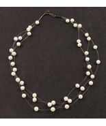 ILLUSION NECKLACE - White Cultured PEARLS 3 string and Sterling Silver c... - $45.00