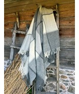 Grey Checked Wool Throw Blanket Plaid - 100% New Zealand Wool (55" x 80") - $90.00