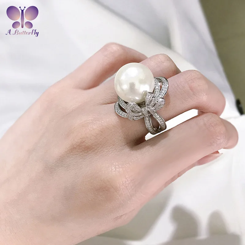 925 Sterling Silver Luxury Pearl Ring 16 MM Shell Pearl Very Beautiful Party Jew - £56.67 GBP