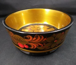 Khokhloma Russian Wooden Hand-Painted Gold/Black/Red Lacquer Bowl,   Sel... - €13,93 EUR