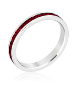 Silvertone Rhodium Plated Brass Round Dark Red Crystal Stackable Eternit... - $17.00
