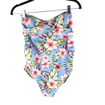 Isabel Maternity One Piece Swimsuit Strapless Molded Cups Floral Tropical Blue M - £6.26 GBP