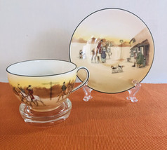 Antique FOX HUNT Teacup &amp; Saucer Royal Doulton Men Horseback Hunting Dog Hound - £25.22 GBP