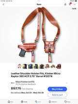 Fits Kimber Micro Raptor 380 APC 2.75”BBL Leather Shoulder Holster Dble Mag#1207 image 10