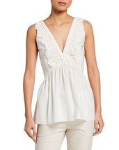 Brunello Cucinelli Lace Babydoll Peasant Poplyn Cotton Blouse Sz S Nwt $ 1900 - £199.00 GBP