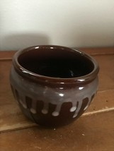 Chopmark Marked Small Heavy Brown w White Drip Glaze Art Pottery Round Pot Plant - £15.49 GBP
