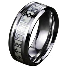 Glow in the Dark Celtic Rune Ring Silver Stainless Steel Norse Druid Viking Band - £15.97 GBP