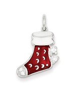 ENAMELED STOCKING CHARM PENDANT REAL SOLID .925 STERLING SILVER - $620.44 MXN