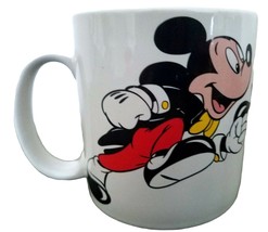 Disney Mickey Mouse Walking 10 oz Coffee Mug Made In Korea White Vintage - $14.69