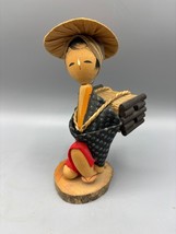 Vtg Handcrafted Japanese Kokeshi Doll Wood Carrying Straw on Back Farm Girl - $406.24 MXN