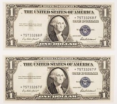 Lot of 2 Consecutive 1935-F Silver Certificate Star Notes FR #1615 AU+ - $74.24