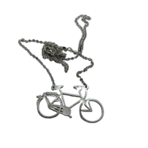 Bicycle Pendant Necklace Silver Tone Long Chain retro Bike Cycling Jewelry - £7.83 GBP