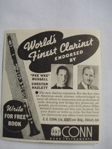 Clarinet Advertisement From 1939 C. G. Conn Ltd., Elkhart, Ind. - $9.99