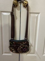 FOSSIL KEY PER Crossbody Coated  Floral Brown Women Bag - £20.56 GBP