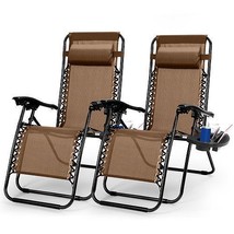 2Packs Zero Gravity Lounge Chair w/ Dual Side Tray 330lbs Load Foldable Recli... - £88.76 GBP