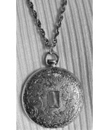 Vintage Silvertone Pill Holder Pocket Watch-like Pendant on Chain Engrav... - £19.94 GBP