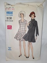 Vintage 60/70&#39;s Vogue 7508 One Piece Dress Low Waisted Flared Skirt V-Neck Sz 10 - $13.81