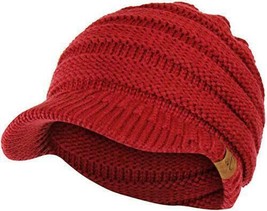 C.C Brand Brim Visor Trim Ponytail Beanie Ski Hat Knitted Bun Cap - Wine Red - £11.56 GBP