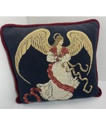 Vintage Christmas Angel pillow Tapestry 16 By 14” Blue Burgundy Gold - £10.34 GBP