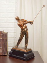 Professional Golfer Swinging Golf Club Bronze Electroplated Decor Statue 15&quot; H - £61.68 GBP