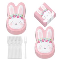 Birthday Bunny Party Supplies - Pink and Boho Floral Bunny Shaped Plates, Bevera - £17.34 GBP