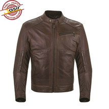 Close Fitting Real Brown Motorcycle Biker Genuine Men&#39;s Leather Jacket - £101.73 GBP