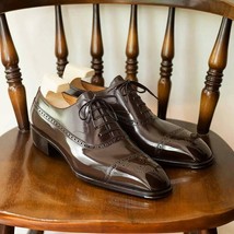 Men handmade lace up oxfords dark brown genuine leather dress shoes for men  - £125.85 GBP+