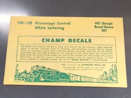 Vintage Champ Decals No. HN-138 Mississippi Central White Lettering HO Set - $14.95
