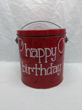 Vintage Red Happy Birthday Bucket Tin 6 1/2&quot; X 7 1/4&quot; - $39.59