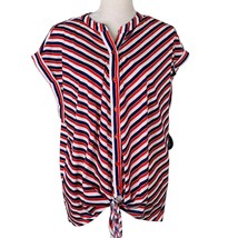 Almost Famous Top 2x Button Down Tie Front Cap Sleeve Red White Blue Stripes New - £19.61 GBP
